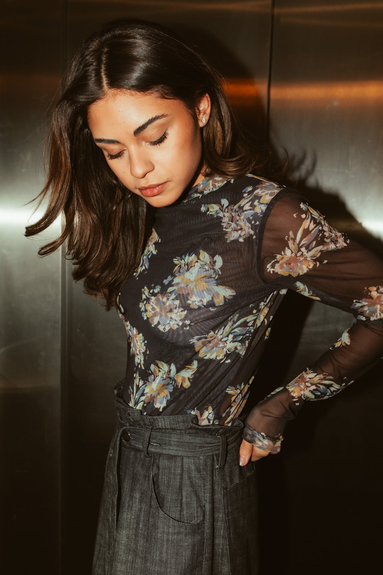 Olivia Mesh Top Flowers