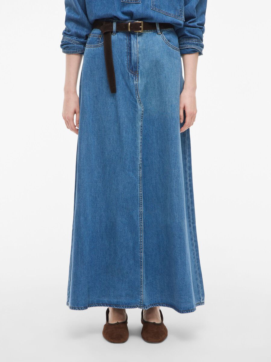 Feather Ankle Denim Skirt