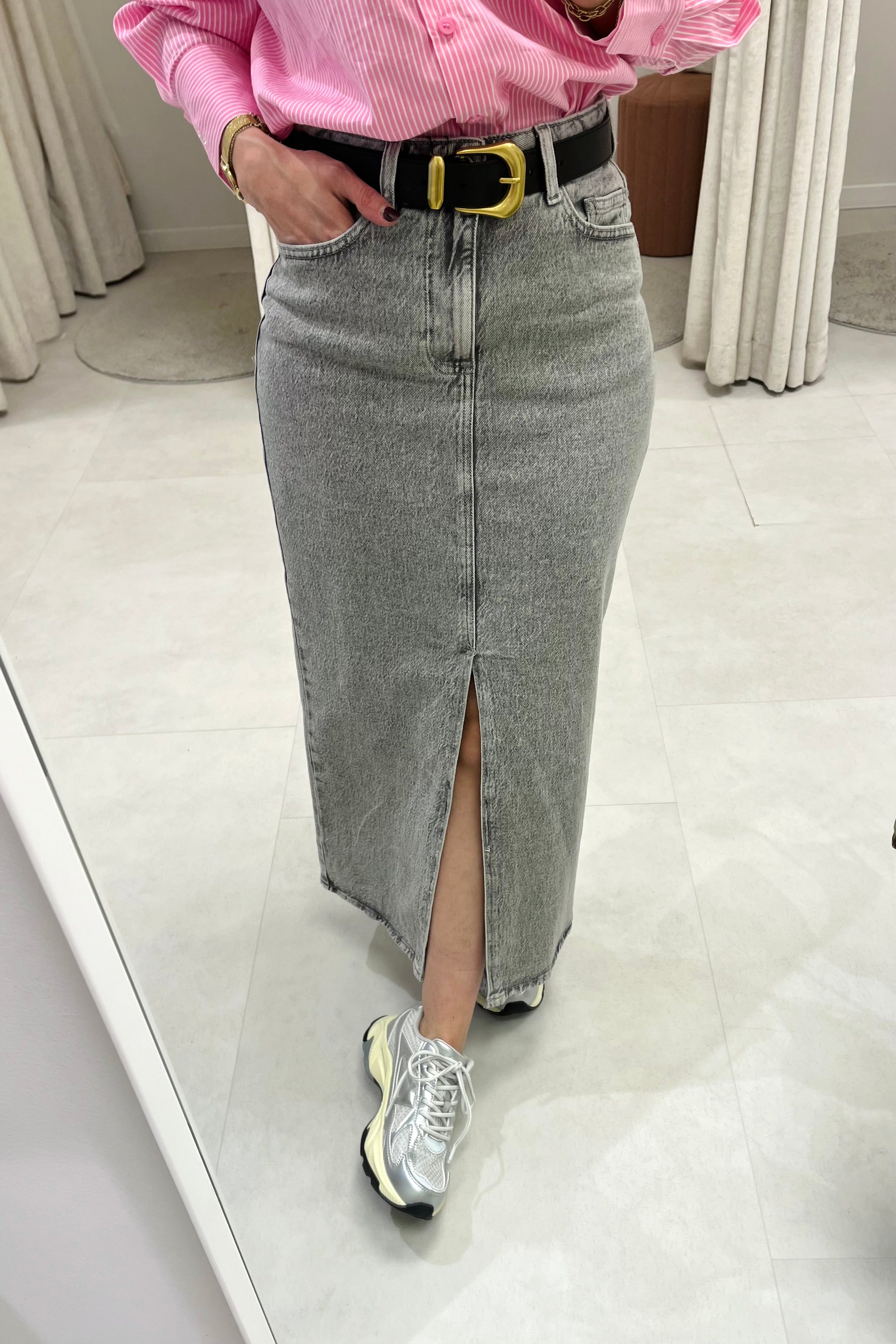 Jaf Midi Denim Skirt Light Grey Denim