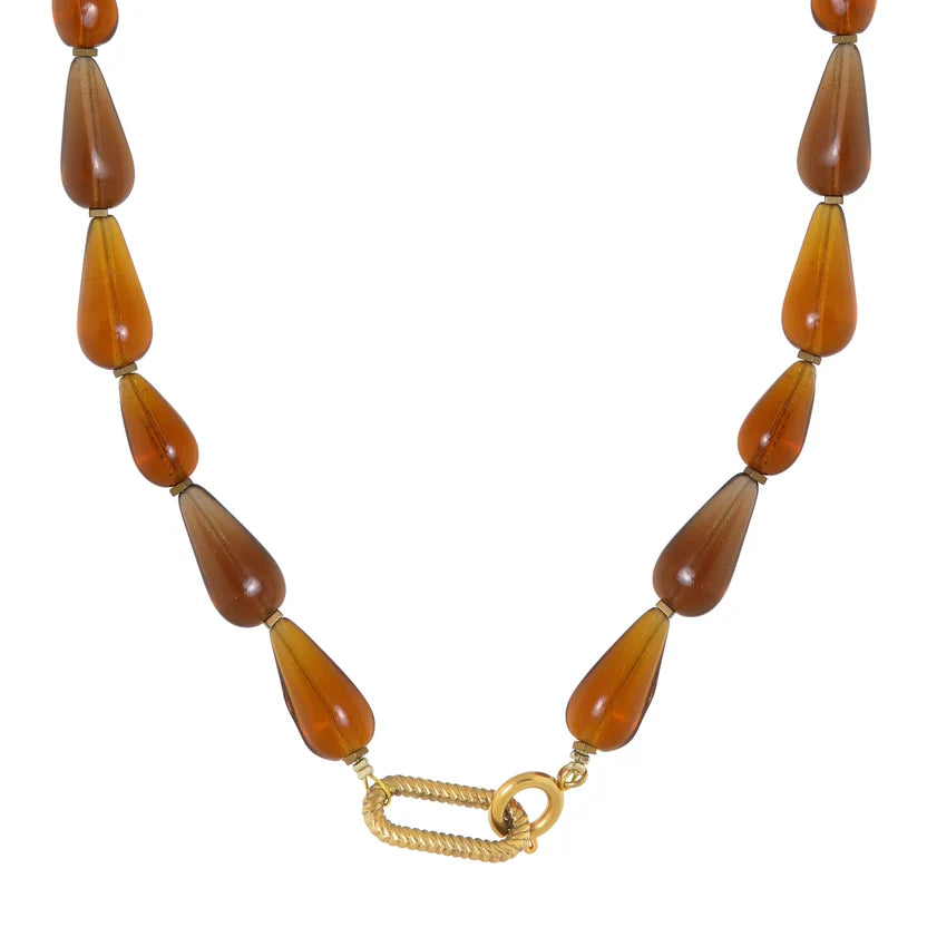 Brown Drop Necklace Gold