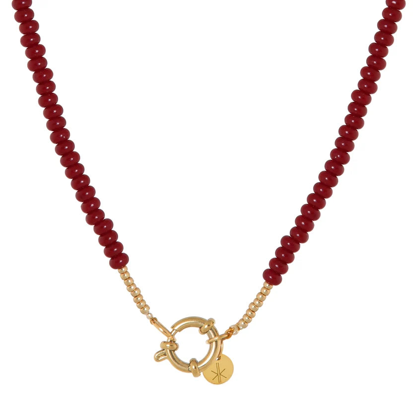 Burgundy Small Beads Necklace Gold
