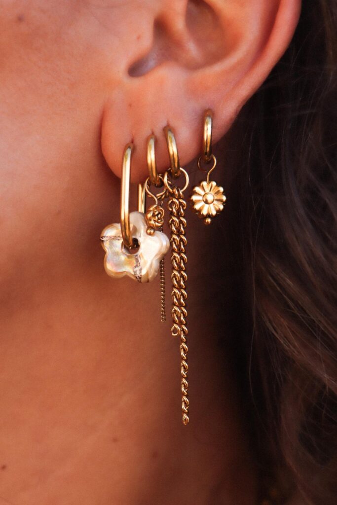 Double Long Chain Hoop Gold