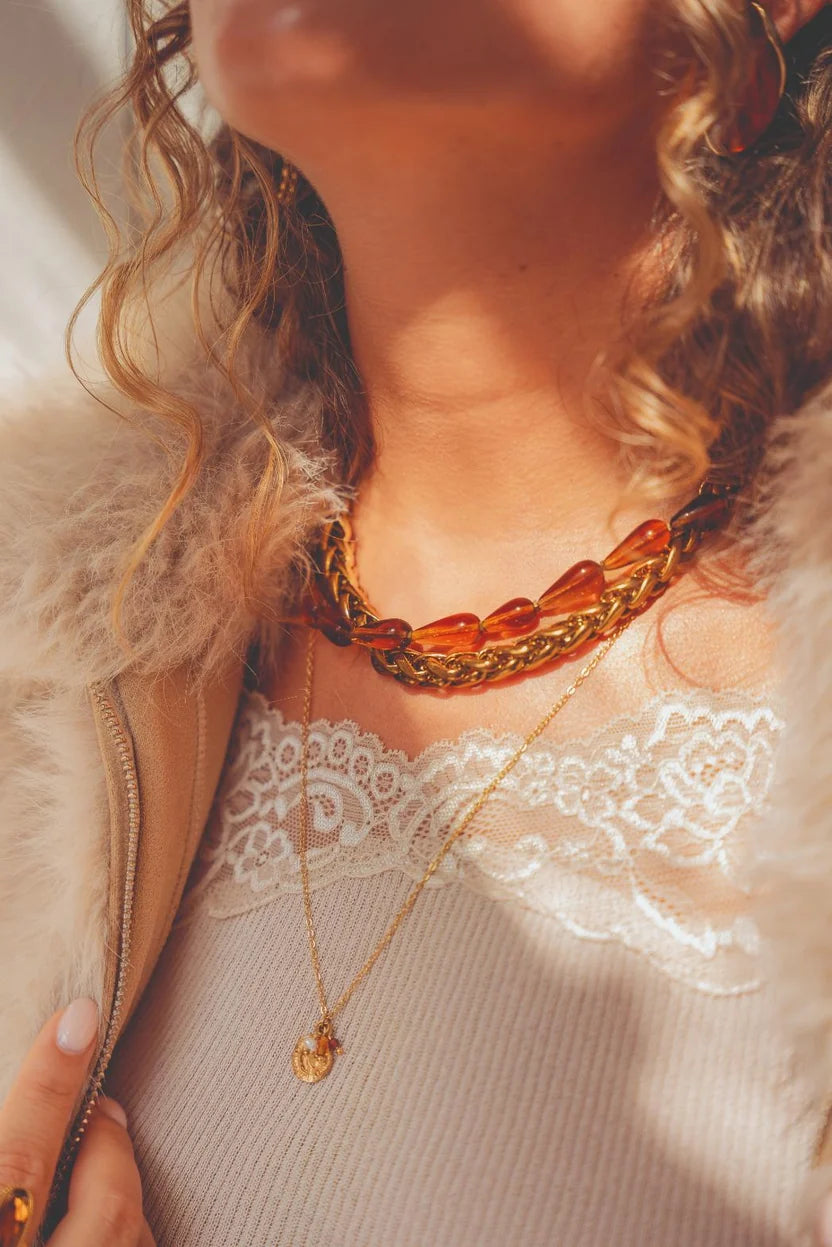 Brown Drop Necklace Gold