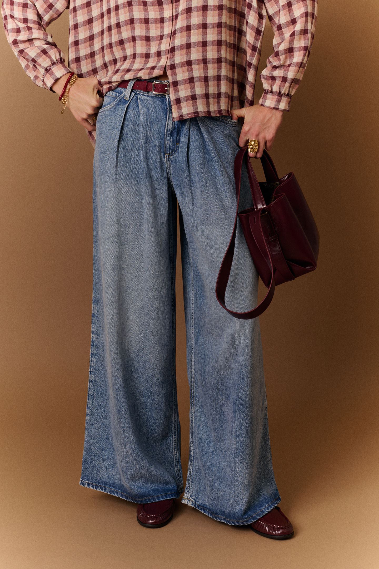 Pleated Jeans Preppy Blue