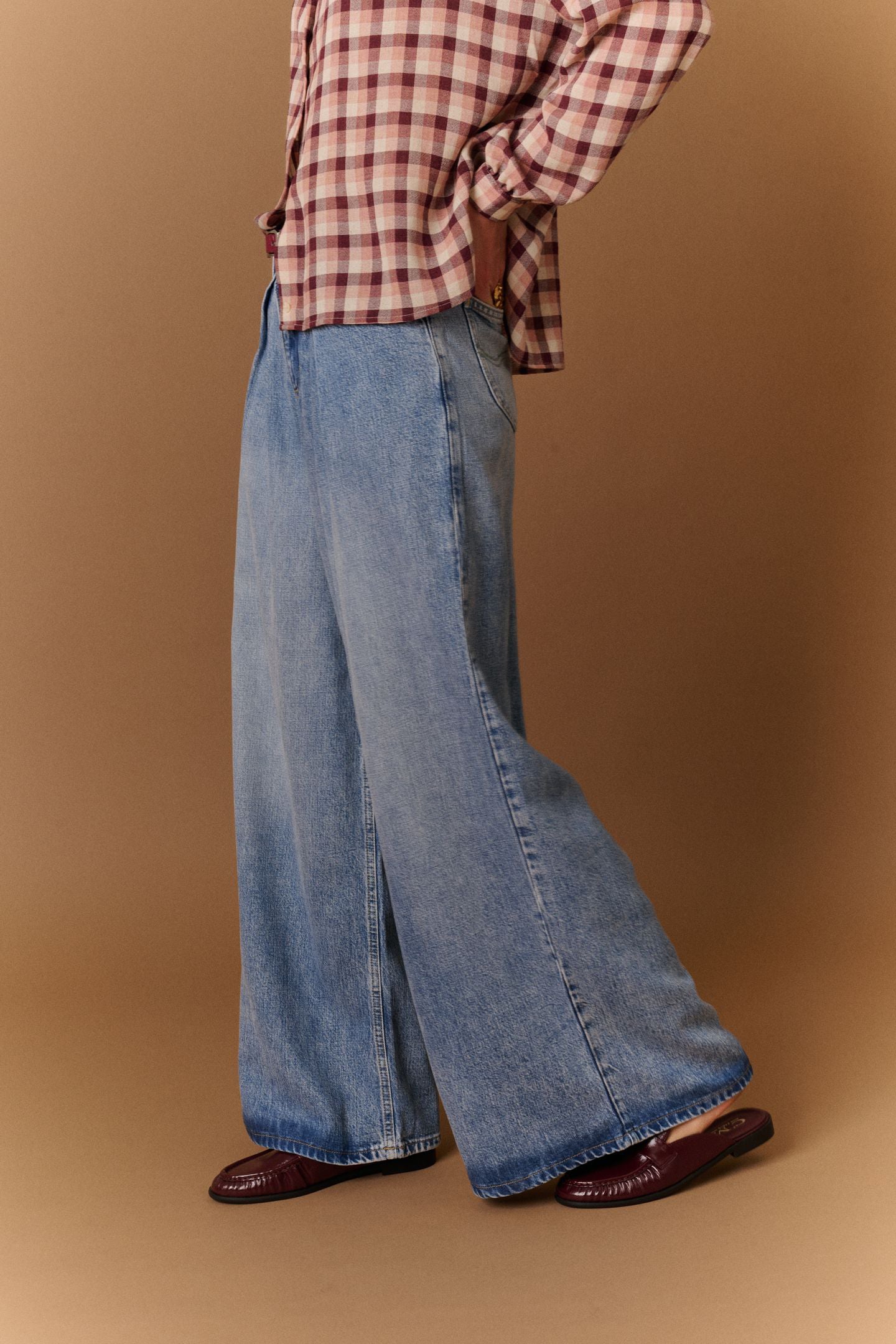 Pleated Jeans Preppy Blue