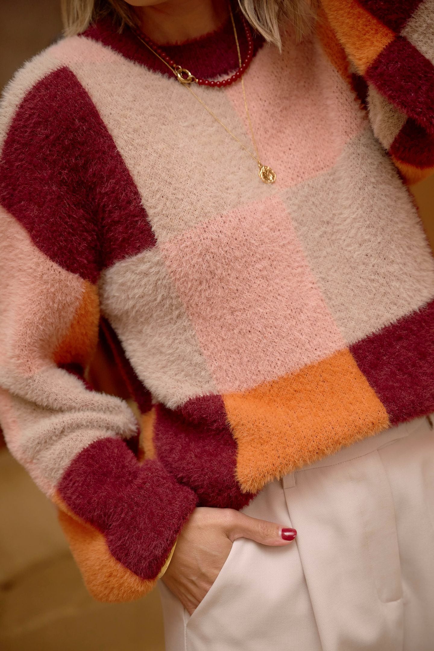 Hallo Jacquard Knit Doeskin/Sunorange/Fig/Peach