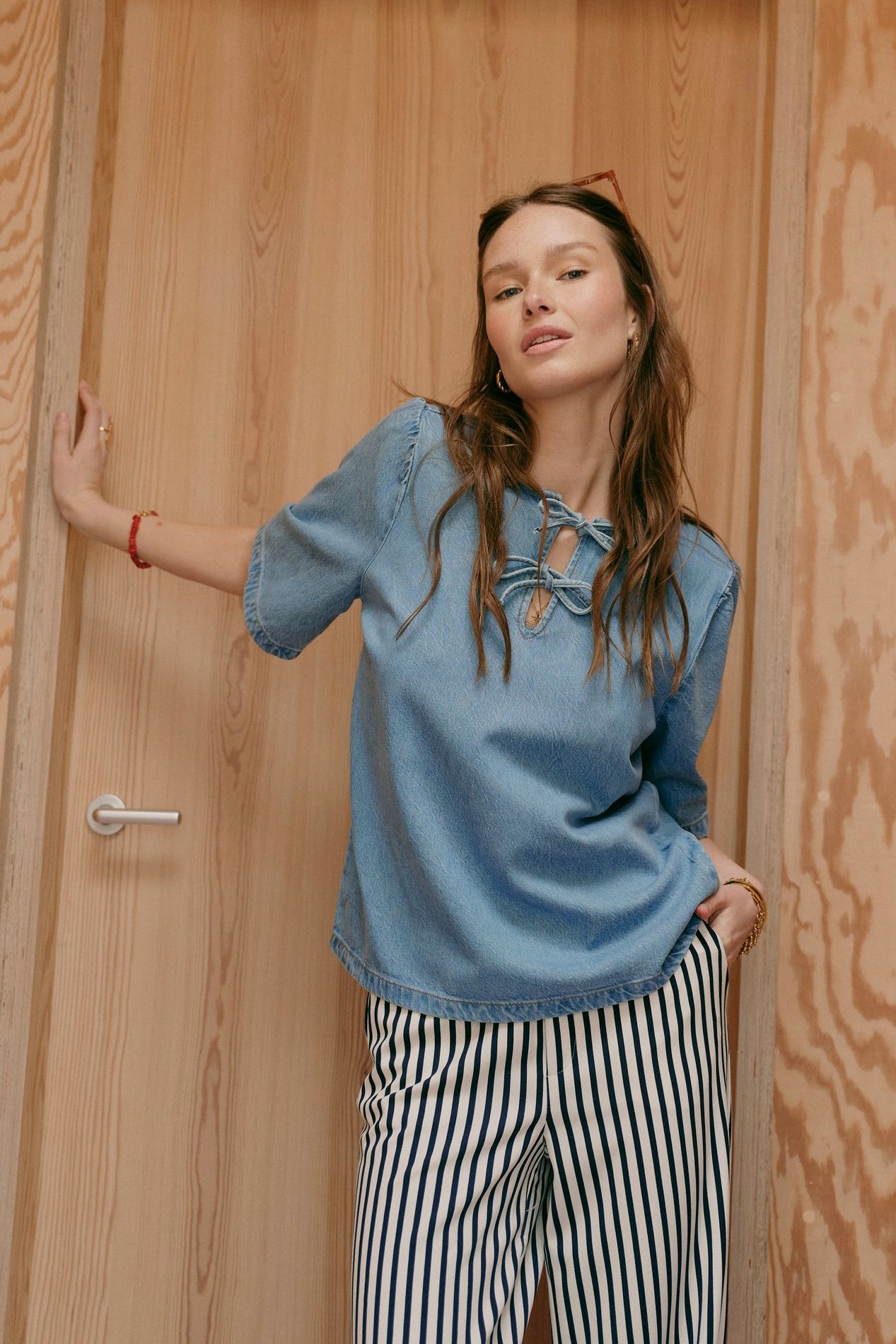 Kiki Tie Denim Top Light Blue Denim