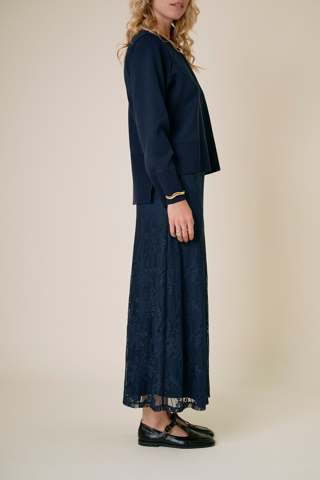 Femma Lace Skirt Navy Blazer