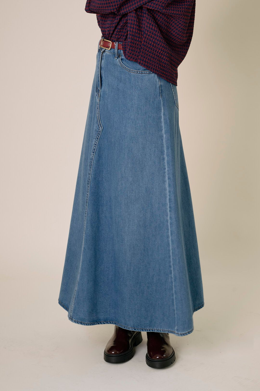 Feather Ankle Denim Skirt